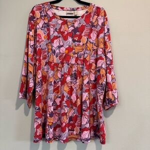 logo by lori goldstein Floral Tunic Blouse Stretch Comfort Pockets 2X